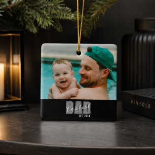 Photo Coolest Dad Est. Custom Year - Dad Gift Ceramic Ornament