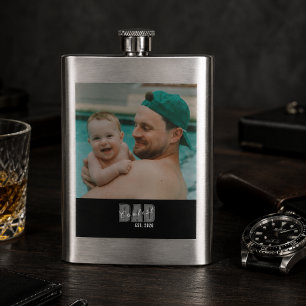 Photo Coolest Dad Est. Custom Year - Dad Gift Hip Flask