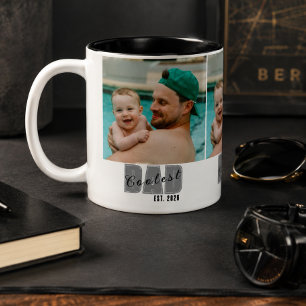 Photo Coolest Dad Est. Custom Year - Dad Gift Two-Tone Coffee Mug