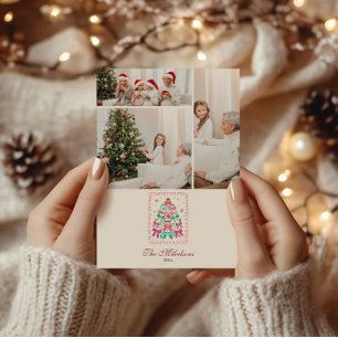 Photo Coquette Bow Pink Tree Christmas Holiday Card