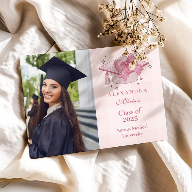 Photo Coquette Pink Bow Graduation Announcement (Creator Uploaded)