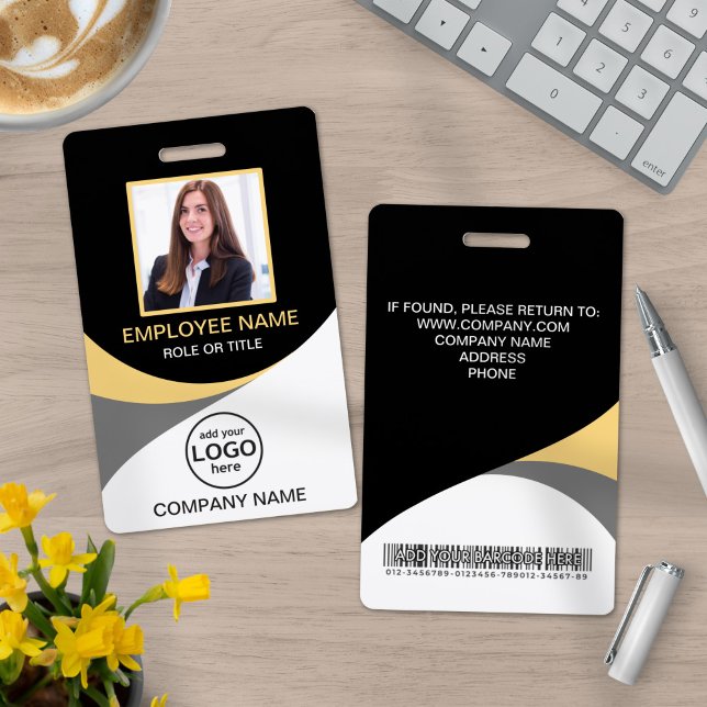 Photo Corporate Employee Barcode Black Yellow  ID Badge (Creator Uploaded)