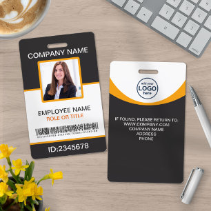 Photo Corporate Employee Barcode Grey Yellow ID Badge
