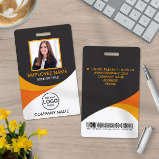 Photo Corporate Employee Barcode Orange Yellow ID Badge