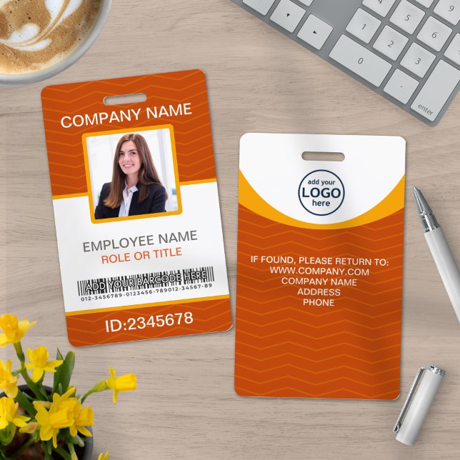 Photo Corporate Employee Barcode Orange Yellow ID Badge (Creator Uploaded)