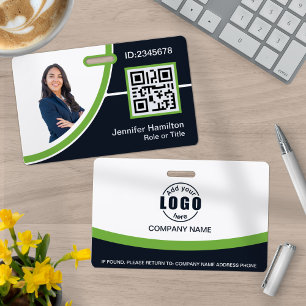 Photo Corporate Employee Name QR Code Green ID Badge