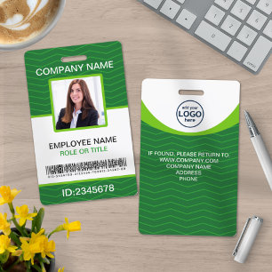 Photo Corporate Employee Name Tags Barcode Green ID Badge