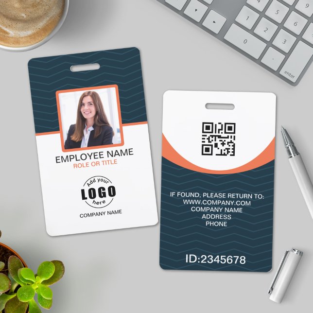 Photo Corporate Employee QR Code Blue Orange ID Badge (Creator Uploaded)