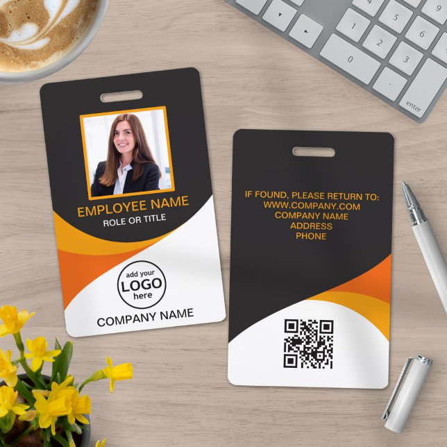 Photo Corporate Employee QR Code Orange Yellow ID Badge (Creator Uploaded)