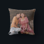 Photo Couple Just Love Script Cushion<br><div class="desc">Design features your best photo with the modern heart script "Just Love",  and a rustic  natural tone linen effect on back.  Ideal gift idea for newlyweds,  housewarming,  anniversary,  and more.</div>