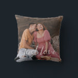 Photo Couple Just Love Script Cushion<br><div class="desc">Design features your best photo with the modern heart script "Just Love",  and a rustic  natural tone linen effect on back.  Ideal gift idea for newlyweds,  housewarming,  anniversary,  and more.</div>