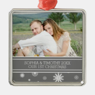 Photo Couples First Christmas Ornament Grey