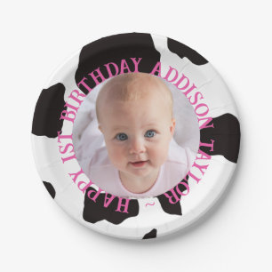 Photo Cow Print Birthday Paper Plate