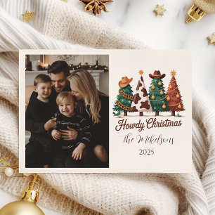 Photo Cow Print Plaid Western Cowgirl Christmas Holiday Card
