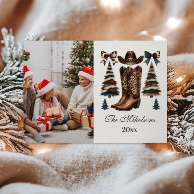 Photo Cowgirl Western Bow Christmas Holiday Card (Creator Uploaded)