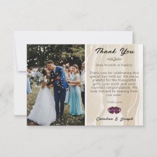 Photo & Cream Silk & Heart Wedding Thank You Card