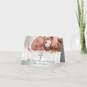 Photo Cross Lace Baptism Thank You Card