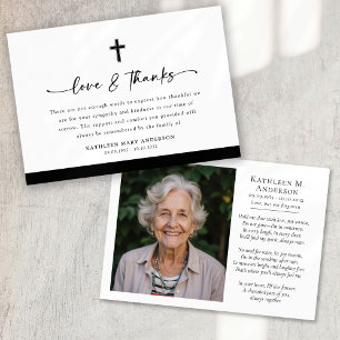 Photo Cross Love and Thanks Script Funeral Thank You Card
