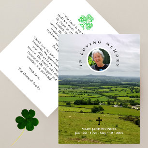 Photo Cross Shamrock Green Pastures Funeral Prayer Thank You Card