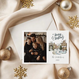 Photo Custom Christmas Village Portrait Holiday Card