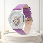 Photo Custom Dog Cat Pet Name Monogram Watch<br><div class="desc">This design may be personalised in the area provided by changing the photo and/or text. Or it can be customised by clicking Personalise this Template and then choosing the click to customise further option and delete or change the colour of the background, add text, change the text colour or style,...</div>