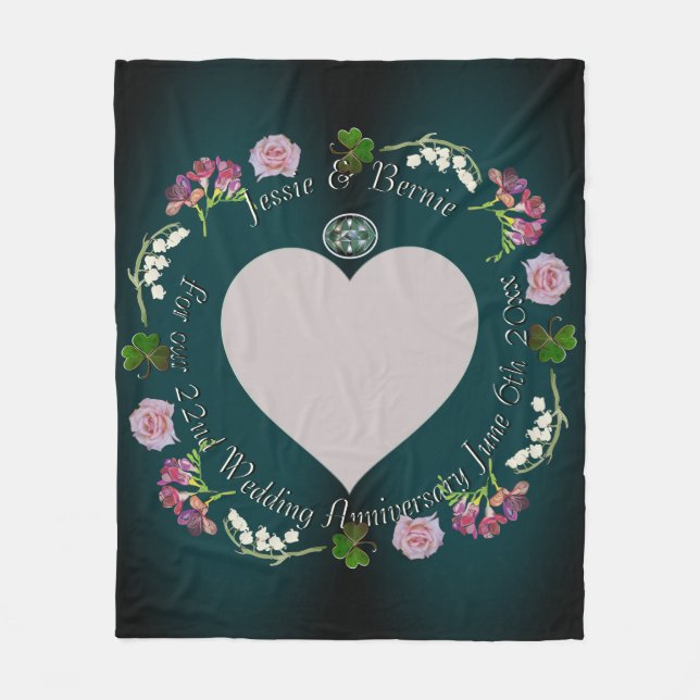 Photo Custom Floral Heart Wedding Anniversary    Fleece Blanket (Front)