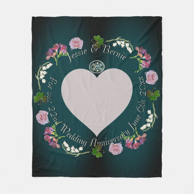 Photo Custom Floral Heart Wedding Anniversary  Fleece Blanket (Front)