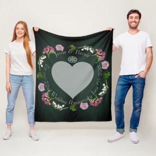 Photo Custom Floral Heart Wedding Anniversary Grey Fleece Blanket