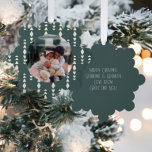 Photo Custom Personalised Christmas Tree Decoration Card<br><div class="desc">Add your own photo and text to this customisable hanging ornament card.. ideal for Christmas or any other event / occasion .. personalised to suit your requirements .. designed in a modern green pattern with a place for your photograph and your greeting to the back. hanging ornament cards from Ricaso...</div>