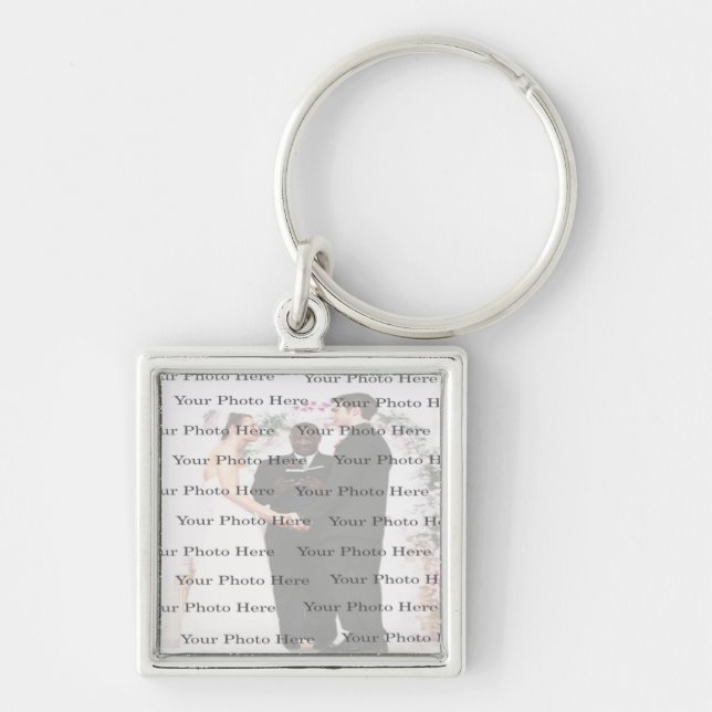 Photo Custom Square Silver Wedding Key Chain (Front)
