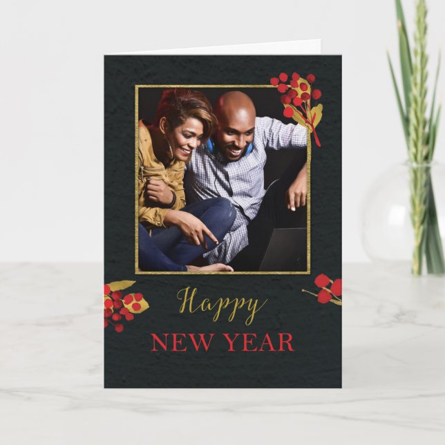 Photo Customisable New Year Digitally Created Gold Card (Front)
