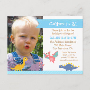 Photo Cute Colourful Dinosaur Birthday Party Invitation