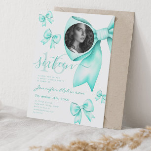 PHOTO Cute Coquette Turquoise Bow Sweet 16  Invitation