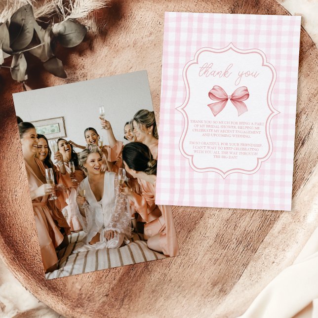 Photo Cute Pink Bow Bridal Shower Thank You Card (Creator Uploaded)