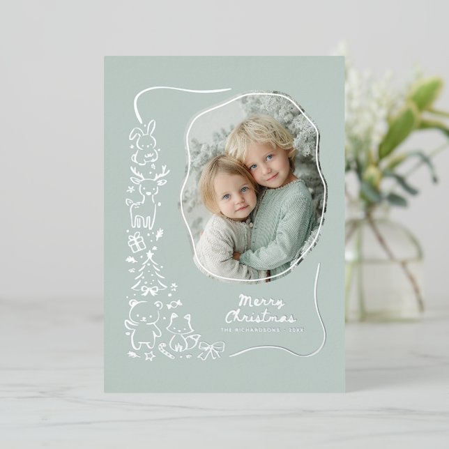 Photo | Cute Winter Woodland Christmas Greeting Foil Holiday Card (Standing Front)