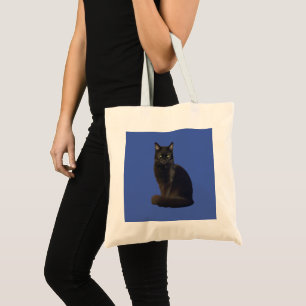 Photo Cutout Black Cat Staring Watching You Blue Tote Bag