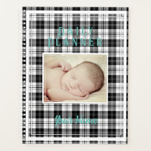 Photo Daily Planner Black Plaid Background HAMbWG