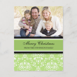 Photo Damask Merry Christmas Postcards Green