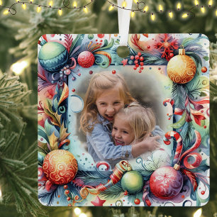 Photo Date Colourful Christmas Wreath Holiday Metal Tree Decoration