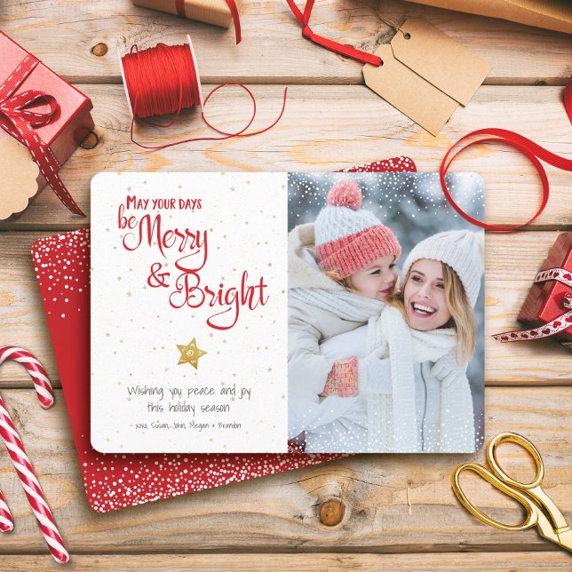 Photo Days Be Merry Bright Gold Star Rustic Custom Holiday Card (Creator Uploaded)