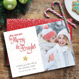 Photo Days Be Merry Bright Gold Star Script Rustic Holiday Card