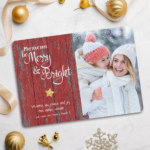 Photo Days Be Merry Bright Rustic Red Wood Star Holiday Card
