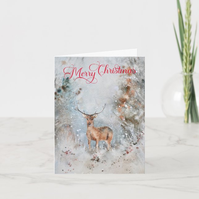 Photo Deer Rustic Winter Merry Christmas Holiday Card (Front)