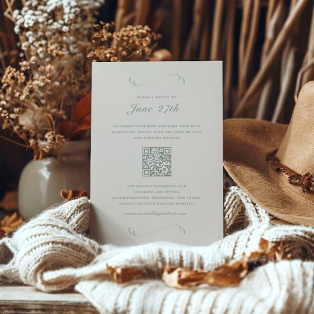 Photo/Details Fall Ivory & Sage Wedding RSVP Card (Creator Uploaded)