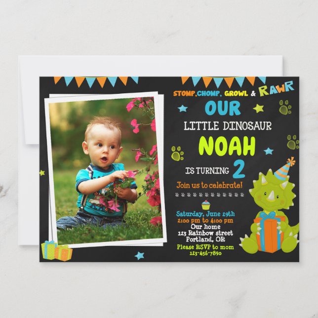 Photo Dinosaur birthday invitation Dinosaur party (Front)