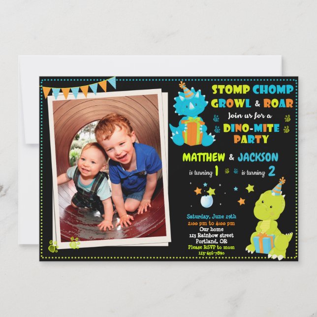 Photo Dinosaur birthday invitation Joint birthday (Front)