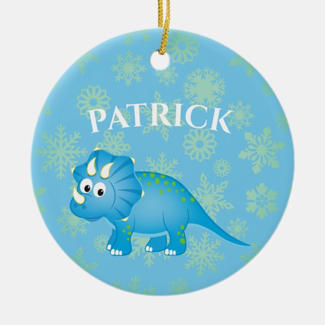 Photo Dinosaur Cute Blue Kids Ceramic Ornament (Front)