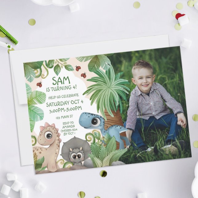 Photo Dinosaur Kids Birthday Invitation (Dinosaur Birthday Party Photo Invitations)