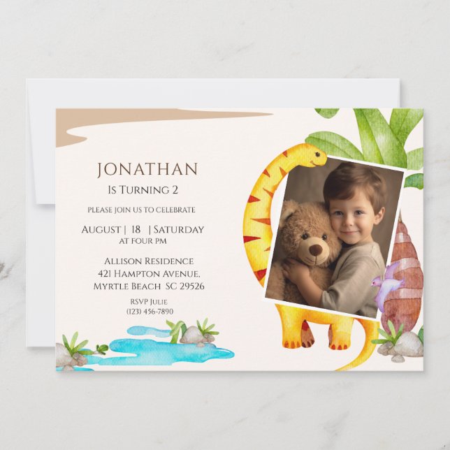 Photo Dinosaur Theme Jungle Birthday  Invitation (Front)