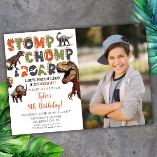 Photo Dinosaur Typography Cool Birthday Invitation